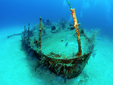 The wreck of the Oro Verde at rest in the clear, blue waters of Grand Cayman