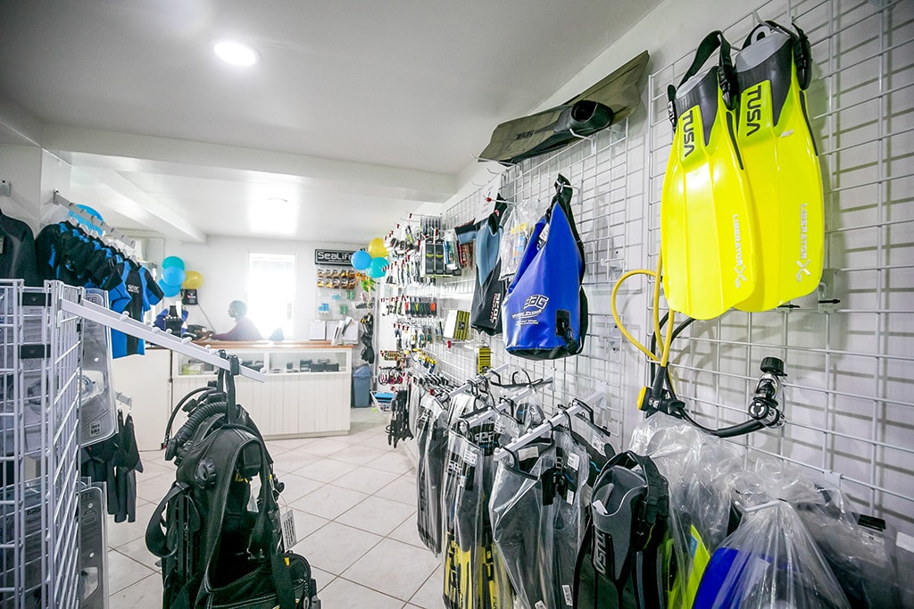 The full-service dive center offers retail, rental and gear storage. The full-service dive center offers retail, rental and gear storage.