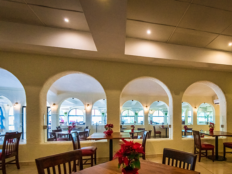 The dining room at Los Arcos, which is served buffet-style breakfast, lunch and dinner.